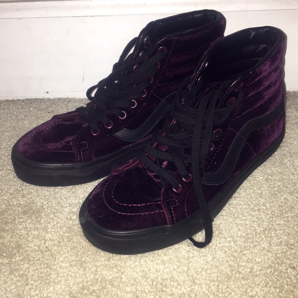 Dark purple high top velvet vans